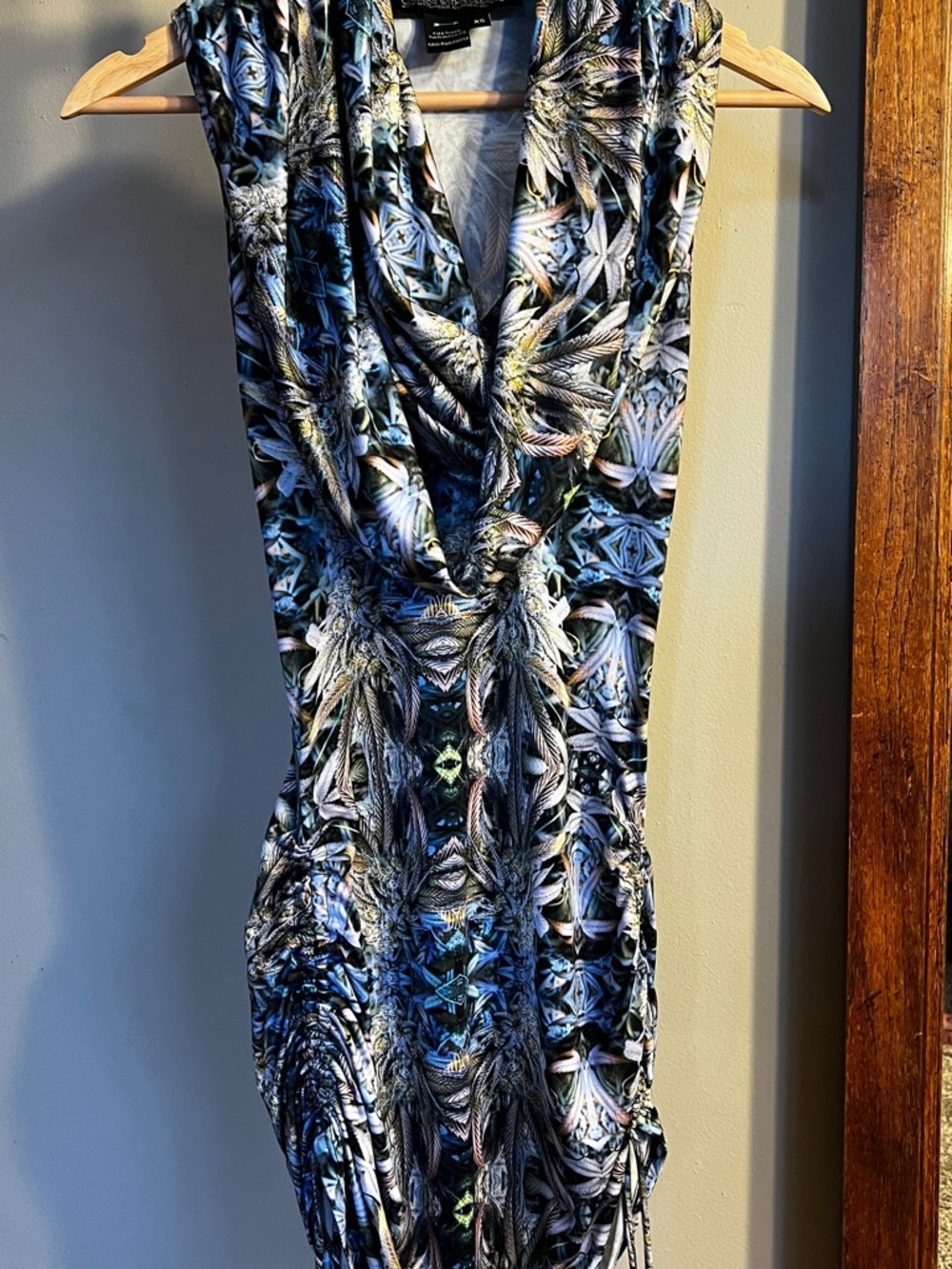 Warrior Within Brand New Sleeveless Cowl Neck Fractal Ganja Printed Dress